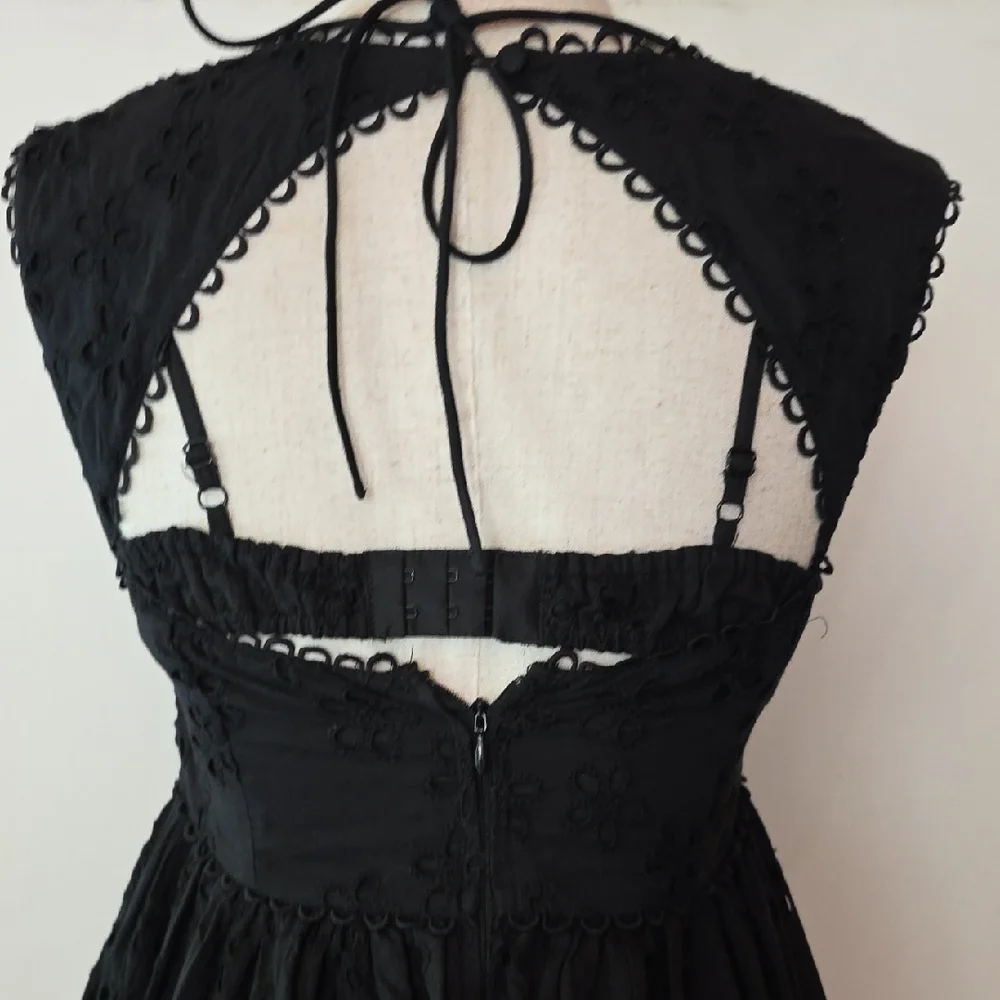 NEW FOR LOVE AND LEMONS NICOLA BLACK EYELET MIDI DRESS SIZE XS - Picture 7 of 13